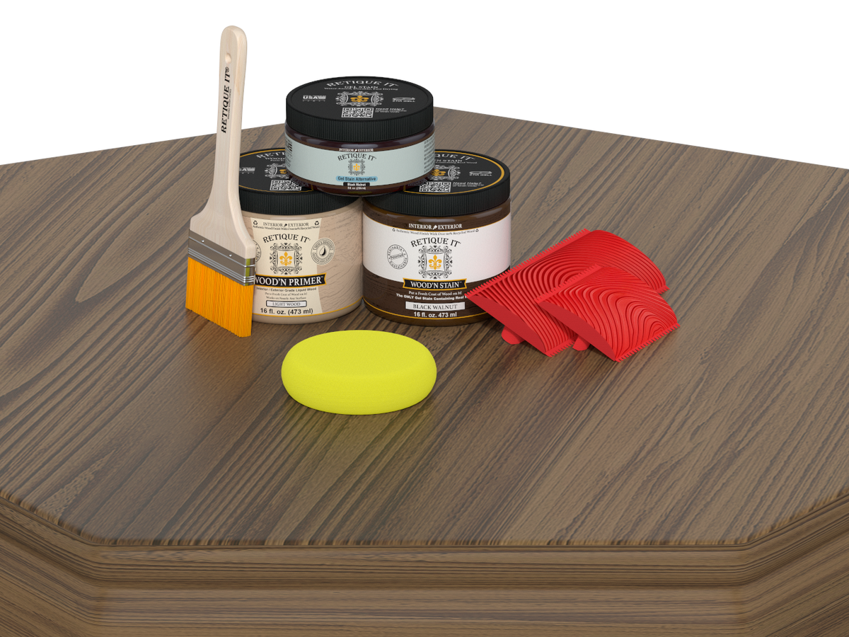 Retique It® black walnut countertop kit for kitchen island, showing stained wood surface with natural grain details.