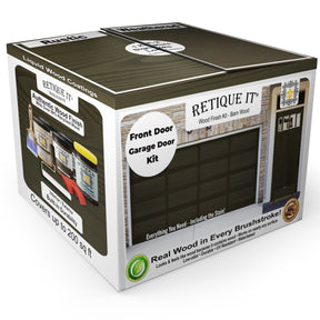 Retique It® Wood'n Door smooth finish kit for front and garage doors, charcoal stain, includes stain and application tools.