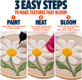DecoArt Bloom Texture Paint Gesso Cloud White flower painting in 3 easy steps
