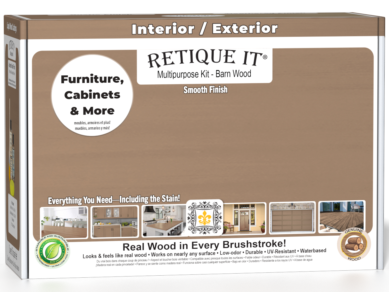 Retique It® Wood'n Finish Kit in barn wood, multi-purpose interior top coat with smooth matte finish for wood surfaces.