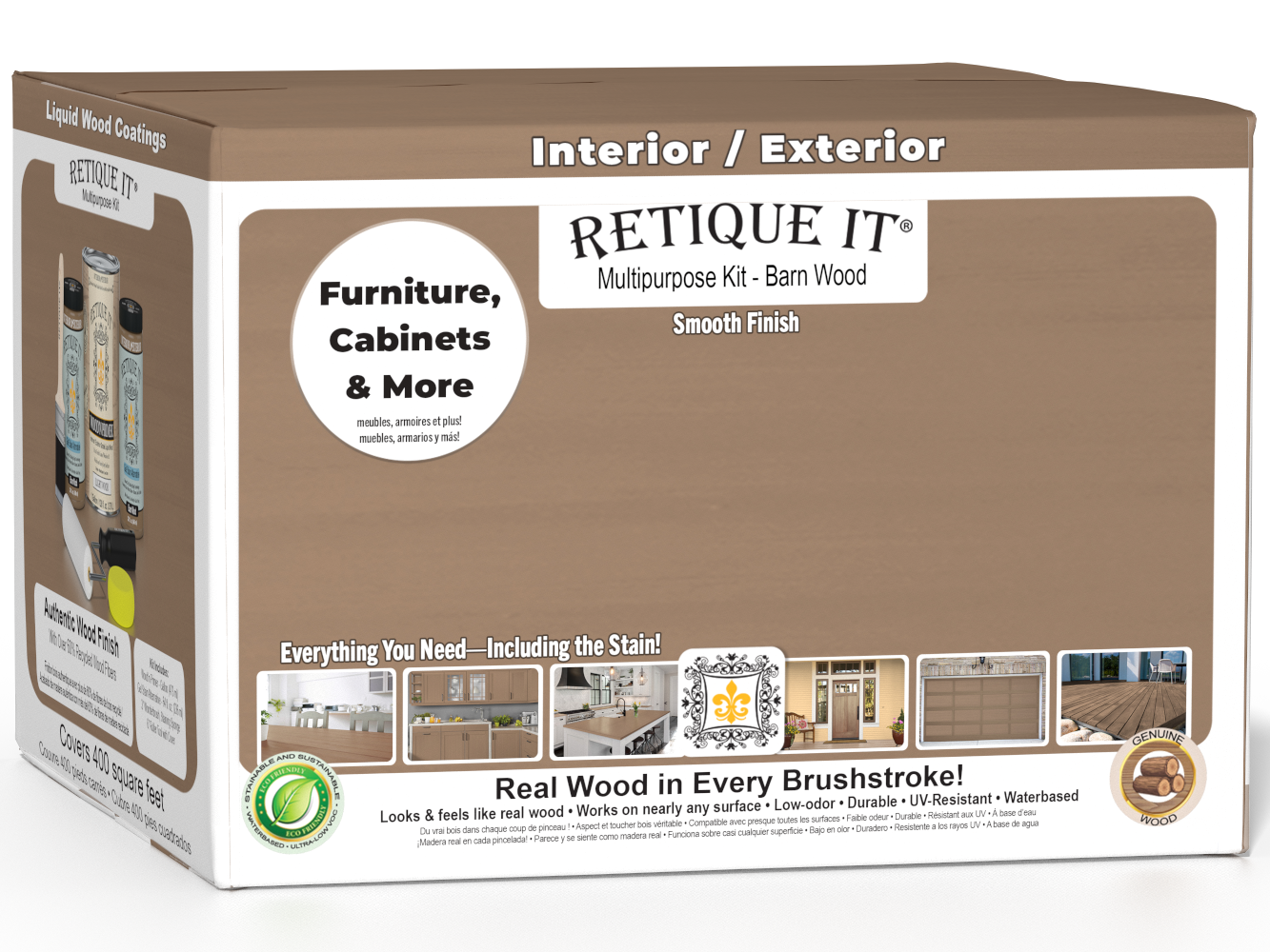 Retique It® Multi-purpose Smooth Finish Kit in Barn Wood, 4-piece large set with wood finish tools and supplies.