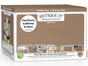 Retique It® Multi-purpose Smooth Finish Kit in barn wood for exterior top coat with a matte finish, including four large wood finish bottles.