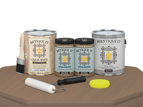 Retique It® Wood'n Finish Kit with four large barn wood exterior top coats in matte finish, ideal for multi-purpose smooth wood finishing.