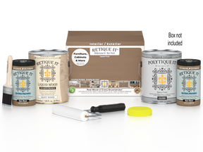Retique It® Multi-purpose Smooth Finish Kit (4x Large) in barn wood for exterior wood top coating, includes application tools and instructions.