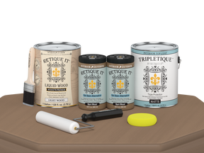 Retique It® Multi-purpose Smooth Finish Kit in barn wood, includes four large satin top coat bottles for interior wood projects.