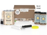 Retique It® Barn Wood Multi-purpose Smooth Finish Kit, 4-piece large set, with wood finish tools and supplies on a white background.