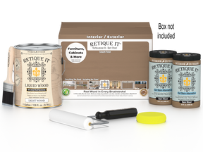 Retique It® Barn Wood Multi-purpose Smooth Finish Kit, 4-piece large set, with wood finish tools and supplies on a white background.