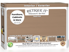 Retique It® Multi-purpose Smooth Finish Kit in barn wood for interior top coat, matte finish, includes wood finish products.