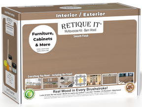 Retique It® Wood'n Finish Kit in Barn Wood for interior use, includes matte top coat and smooth finish materials.