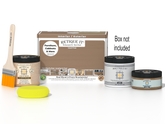Retique It Wood'n Finish Kit in Barn Wood with smooth finish, including top coat and application tools for exterior wood projects.