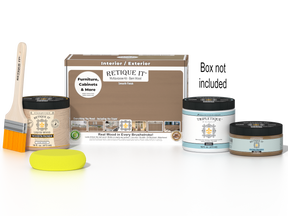 Retique It® Multi-purpose Smooth Finish Kit in Barn Wood for interior use, includes top coat and satin finish for wood projects.