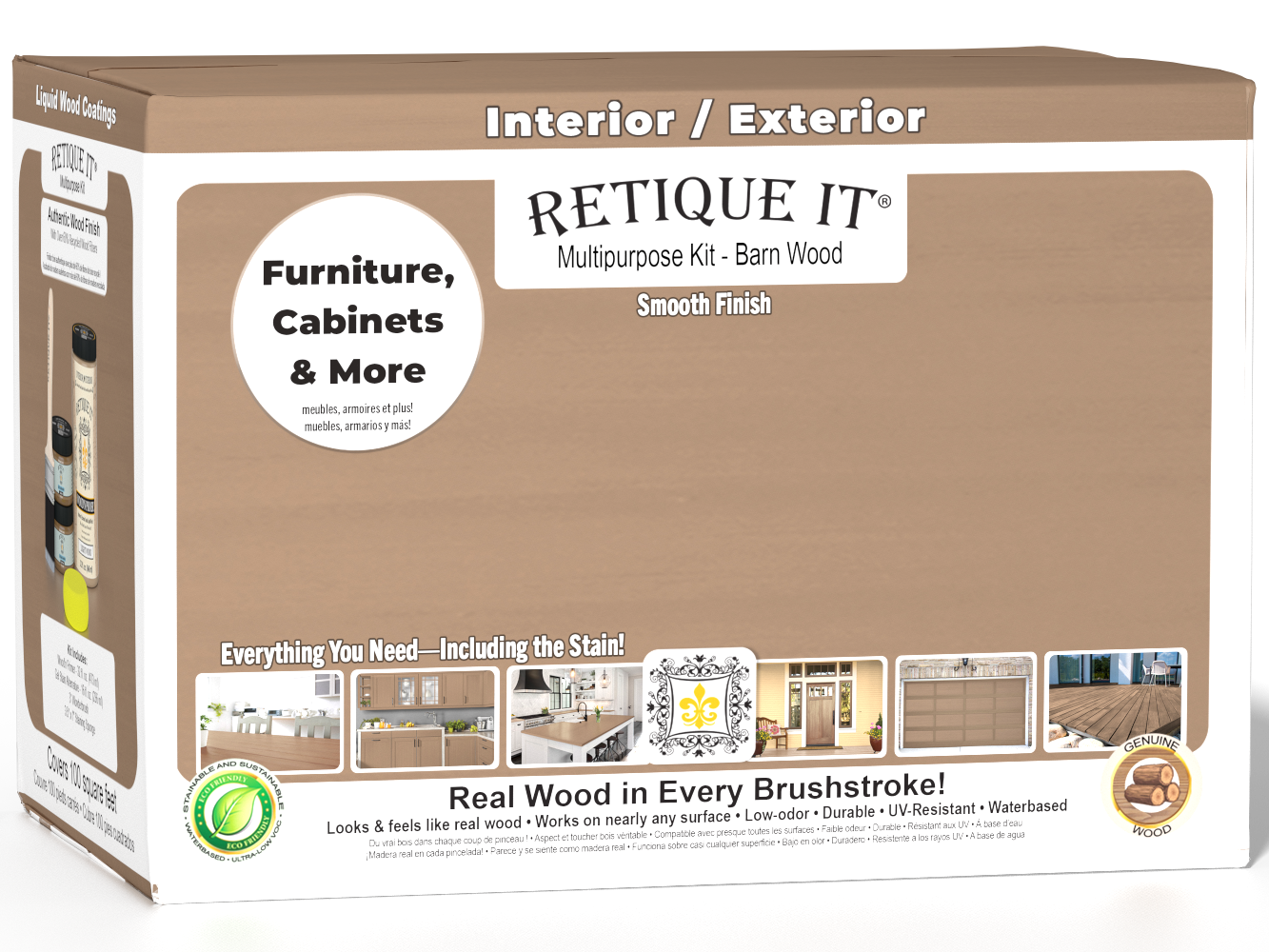 Large Barn Wood Multi-purpose Smooth Finish Kit by Retique It® in a sturdy box, designed for wood finishing projects.