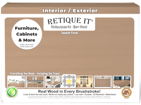 Large Barn Wood Multi-purpose Smooth Finish Kit by Retique It® in a wood finish box with tools and products for wood refinishing.