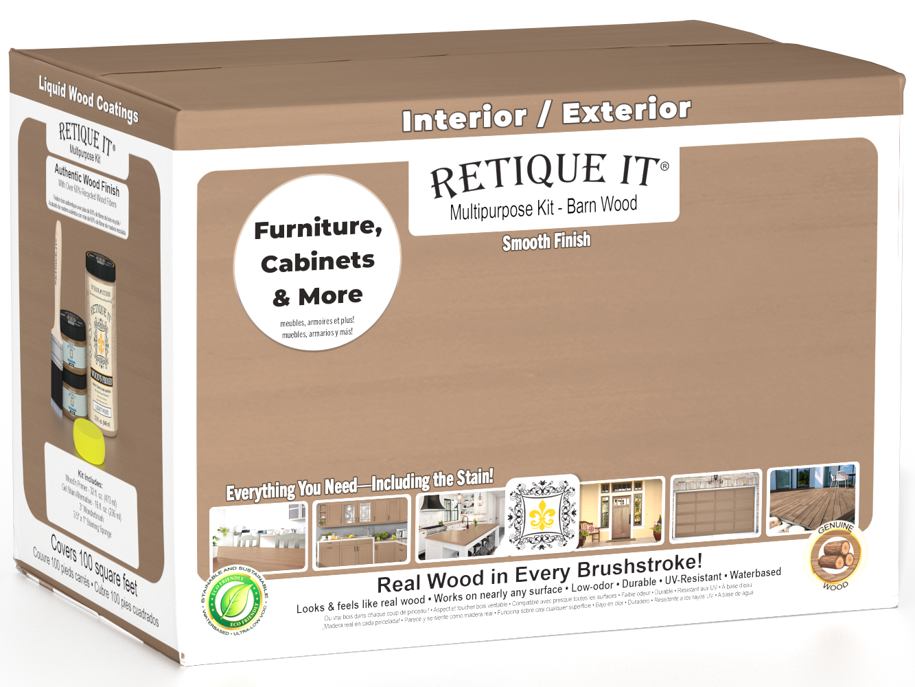 Large Barn Wood Multi-purpose Smooth Finish Kit by Wood'n Finish from Retique It® with exterior top coat in matte finish.