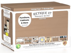 Large Barn Wood Multi-purpose Smooth Finish Kit by Retique It® for interior top coat in matte, includes wood finishing tools.
