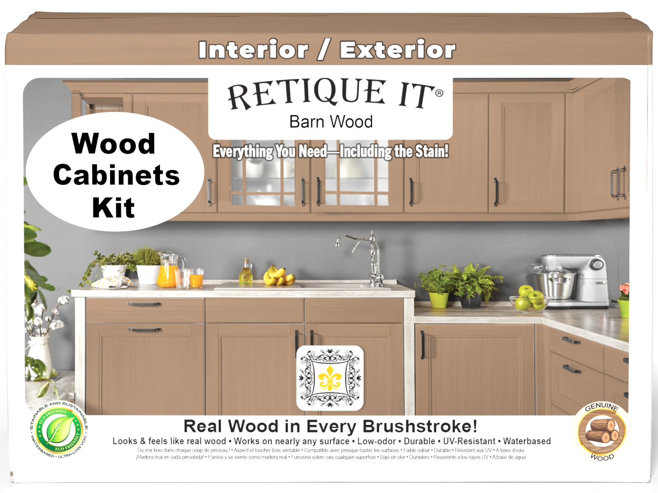 Retique It® Wood'n Cabinet Kit with 12 smooth barn wood doors, ideal for stained cabinet projects, shown from the front.