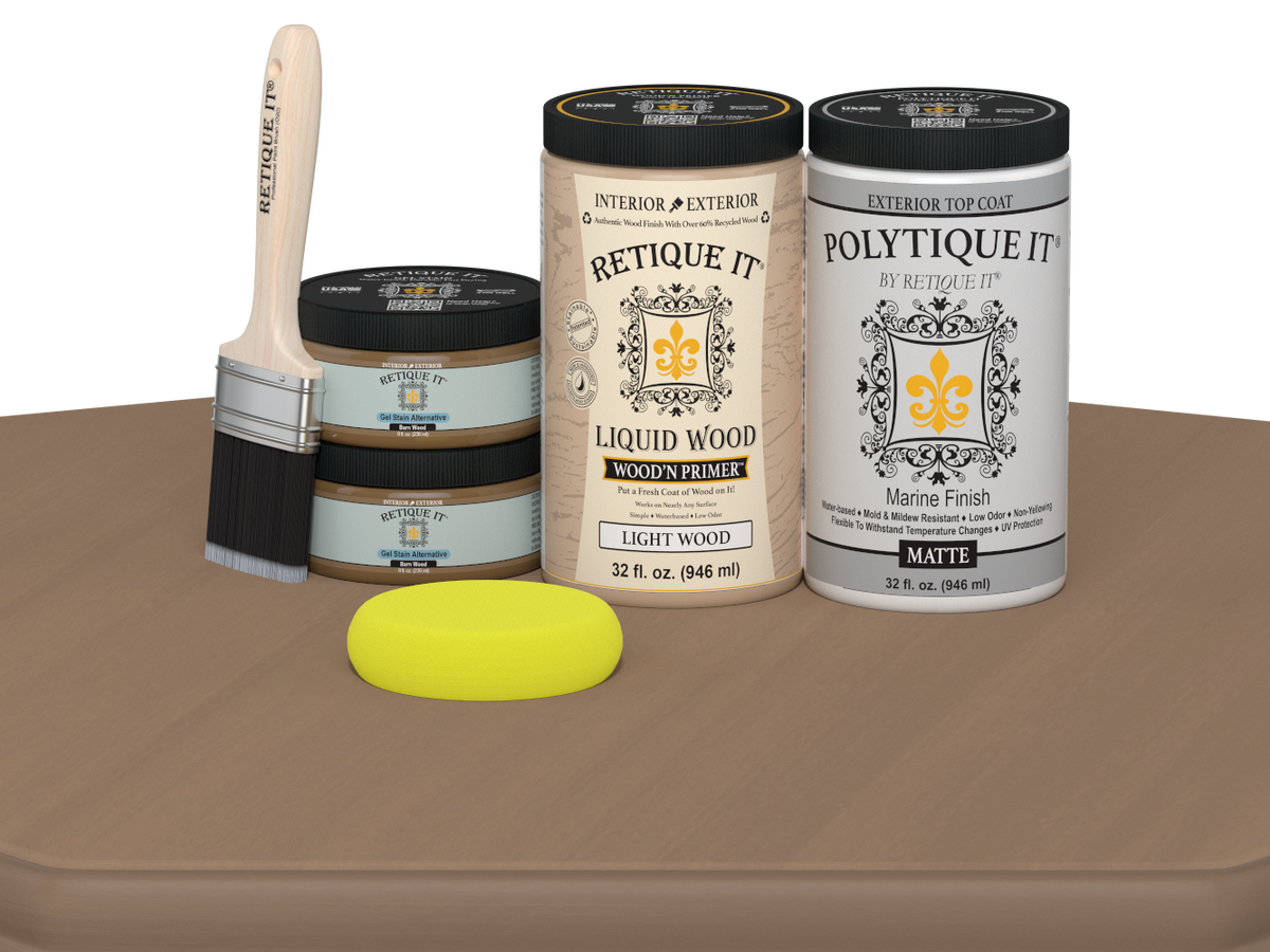 Large Barn Wood Multi-purpose Smooth Finish Kit by Retique It® for exterior top coat in satin, featuring wood-like matte finish.