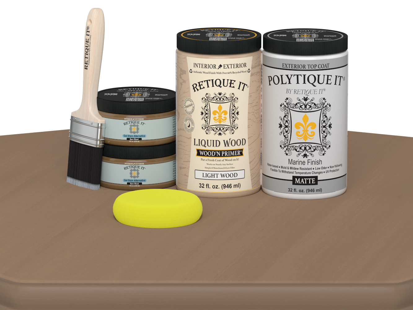 Large Barn Wood Multi-purpose Smooth Finish Kit by Retique It® for exterior top coat in satin, featuring wood-like matte finish.