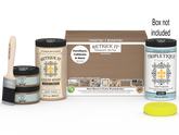 Large Barn Wood Multi-purpose Smooth Finish Kit by Retique It with interior top coat in gloss, including wood finish components and tools.