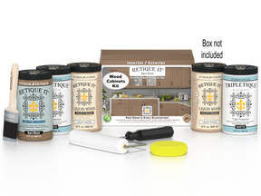 Retique It® Wood'n Cabinet Kit with 24 barn wood doors, smooth stain finish, for kitchen or pantry cabinet remodeling.