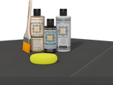 Retique It® Charcoal Brush-On Kit with Matte PolyTique® includes a brush, Light Wood primer, Charcoal Gel Stain Alternative, Matte PolyTique® top coat, and a yellow sponge.