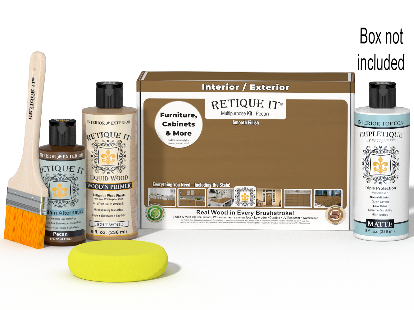 Retique It® Pecan kit with brush, sponge, top coat, and box not included.