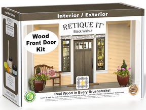 Retique It Wood'n Door smooth finish kit in black walnut stain, featuring a front door with a sleek, polished black walnut look.