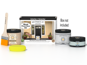 Retique It Wood'n Door Smooth Finish Kit in Classic Black stain, featuring a front door with a sleek black wood finish.
