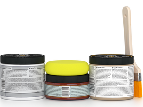 Retique It Wood'n Finish Kit in Vintage Cherry, medium size, with exterior top coat and applicator tools shown in the image.