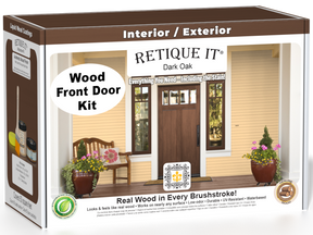 Retique It Wood'n Door smooth finish kit for dark oak doors, showcasing the stain application and rich wood tone.