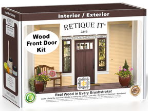Retique It Wood'n Door Smooth Finish Kit in Java stain, featuring a front door with a rich, smooth Java wood finish.