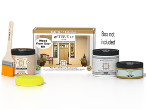 Retique It Wood'n Door Old Oak stain kit with smooth finish, shown on a front door, highlighting natural wood grain and easy application.