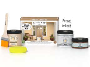 Retique It Wood'n Door Smooth Finish Kit in Pecan stain with front door sample, highlighting the natural wood tone and smooth finish.