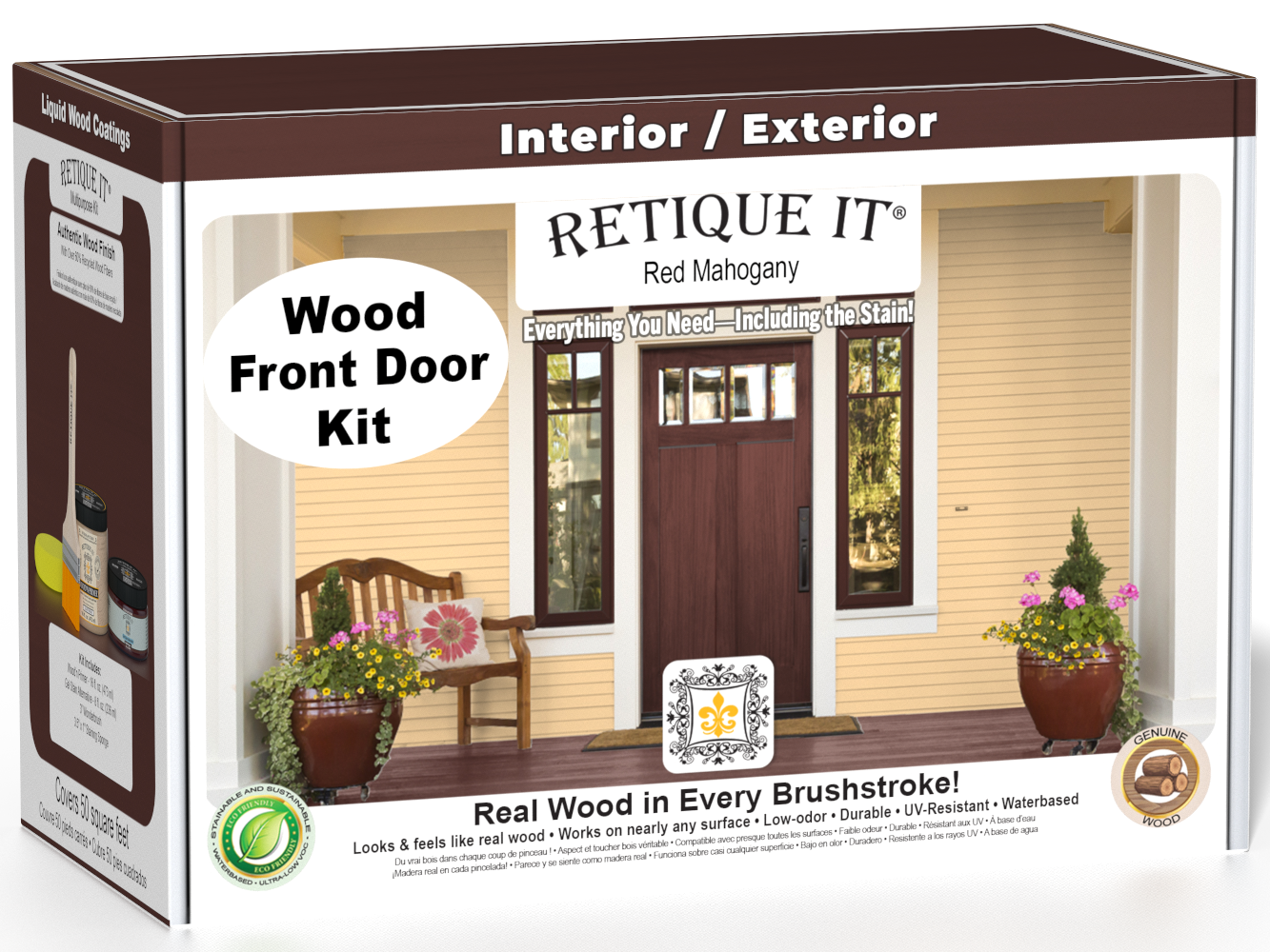 Red mahogany wood stain kit by Retique It featuring smooth finish application for doors and wood surfaces.