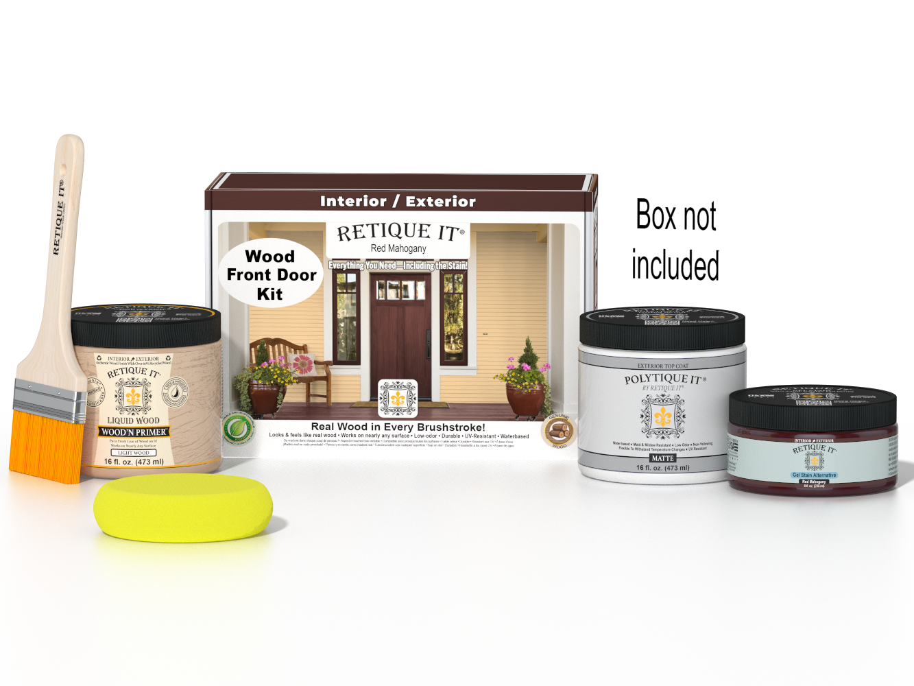 Retique It Wood'n Door Smooth Finish Kit in Red Mahogany stain, designed for enhancing front doors with a rich, polished look.