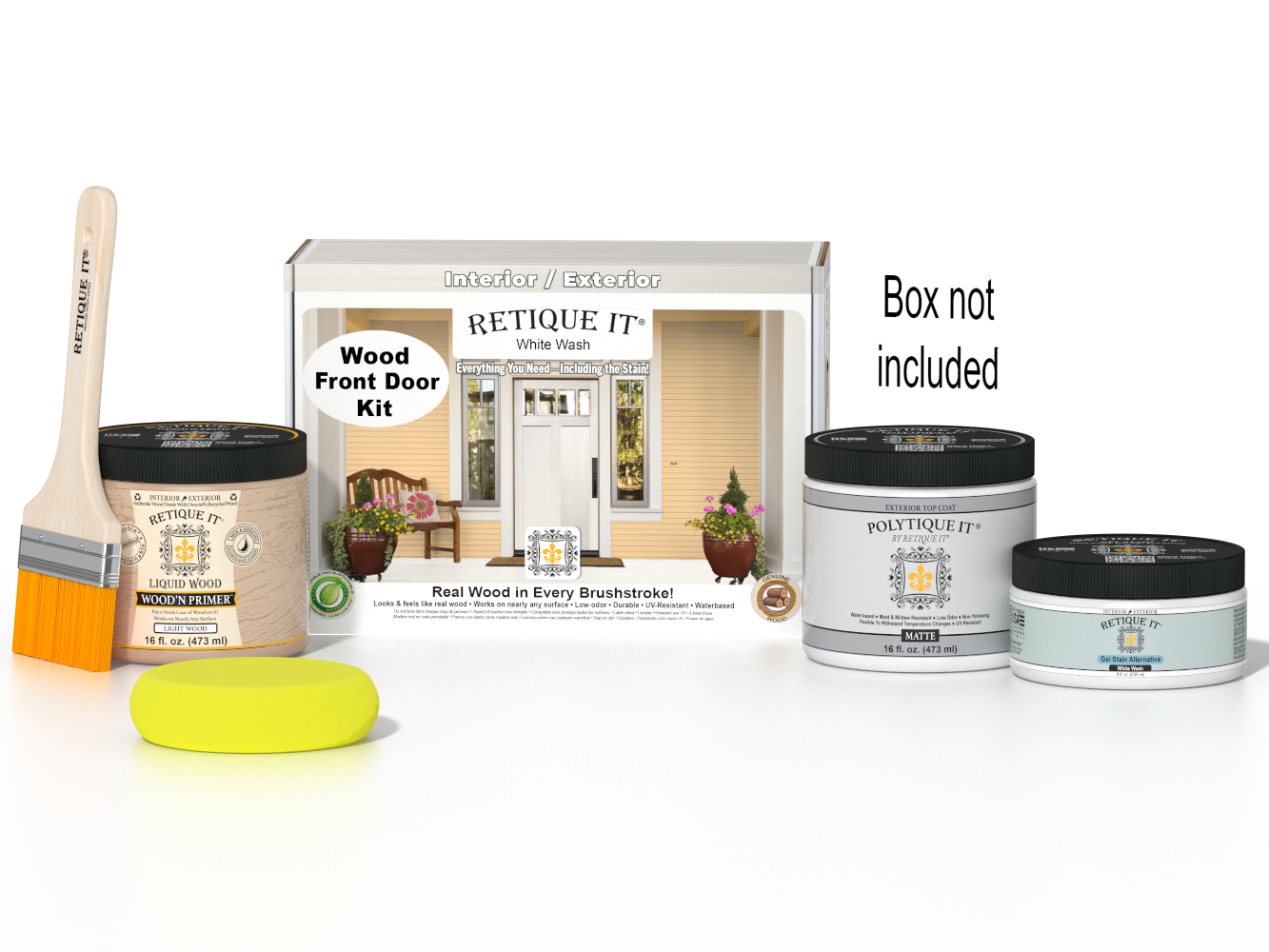 Retique It Wood'n Door Smooth Finish Kit in White Wash stain applied to a front door for a natural, elegant wood finish.