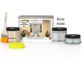 Retique It Wood'n Door Weathered Wood stain kit, smooth finish, shown on front door with weathered wood appearance