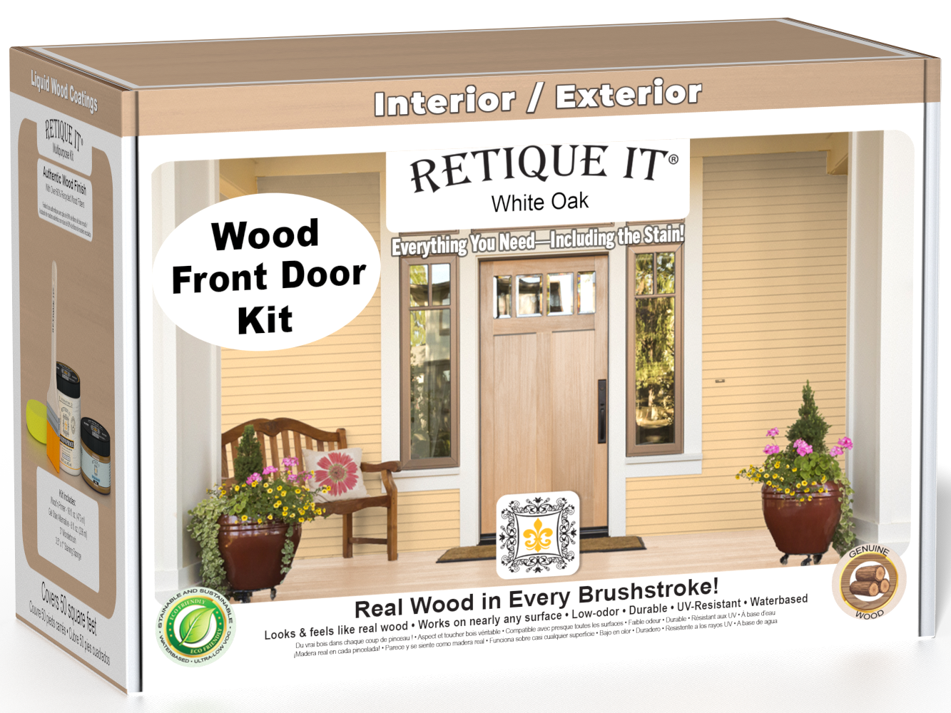 Retique It Wood'n Door Smooth Finish Kit in White Oak stain, showcasing a door with a sleek, polished white oak finish.