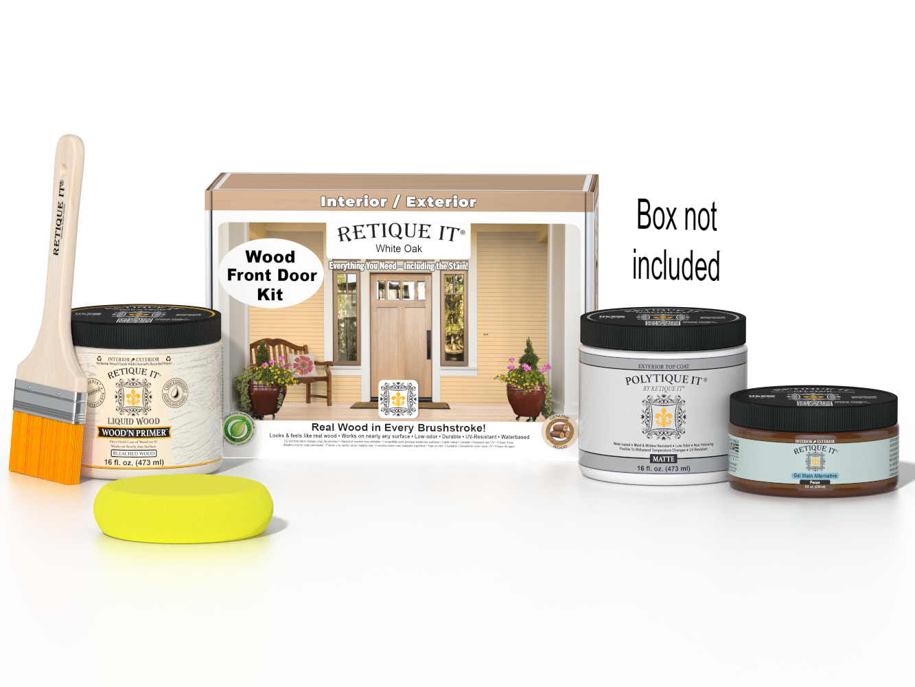 Retique It Wood'n Door smooth finish kit in White Oak stain, featuring a front door with natural wood grain and white oak color.