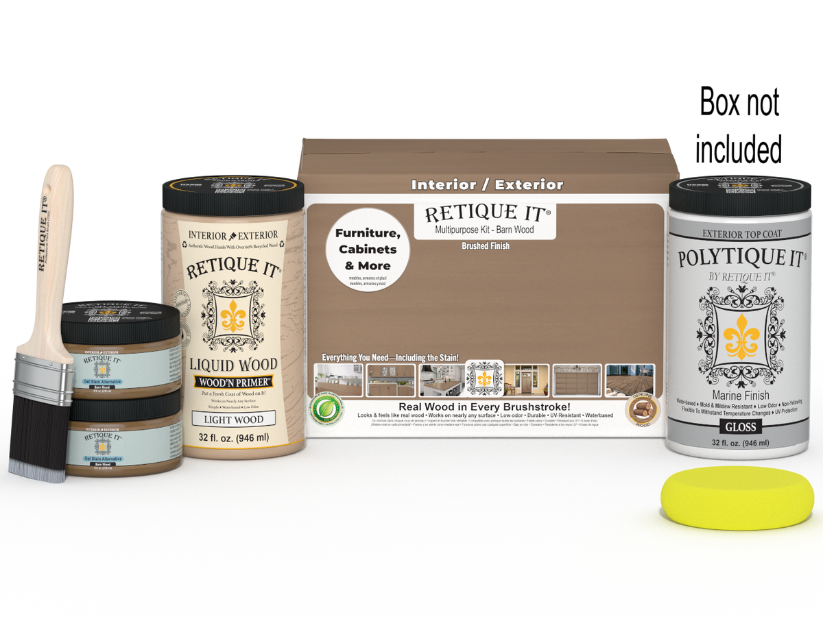Large Barn Wood Multi-purpose Smooth Finish Kit by Retique It with exterior gloss top coat and wood finish for furniture or decor.
