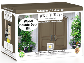 Black Walnut stain kit for double doors, Wood'n Door Smooth Finish Kit by Retique It, showing a finished black walnut door surface.