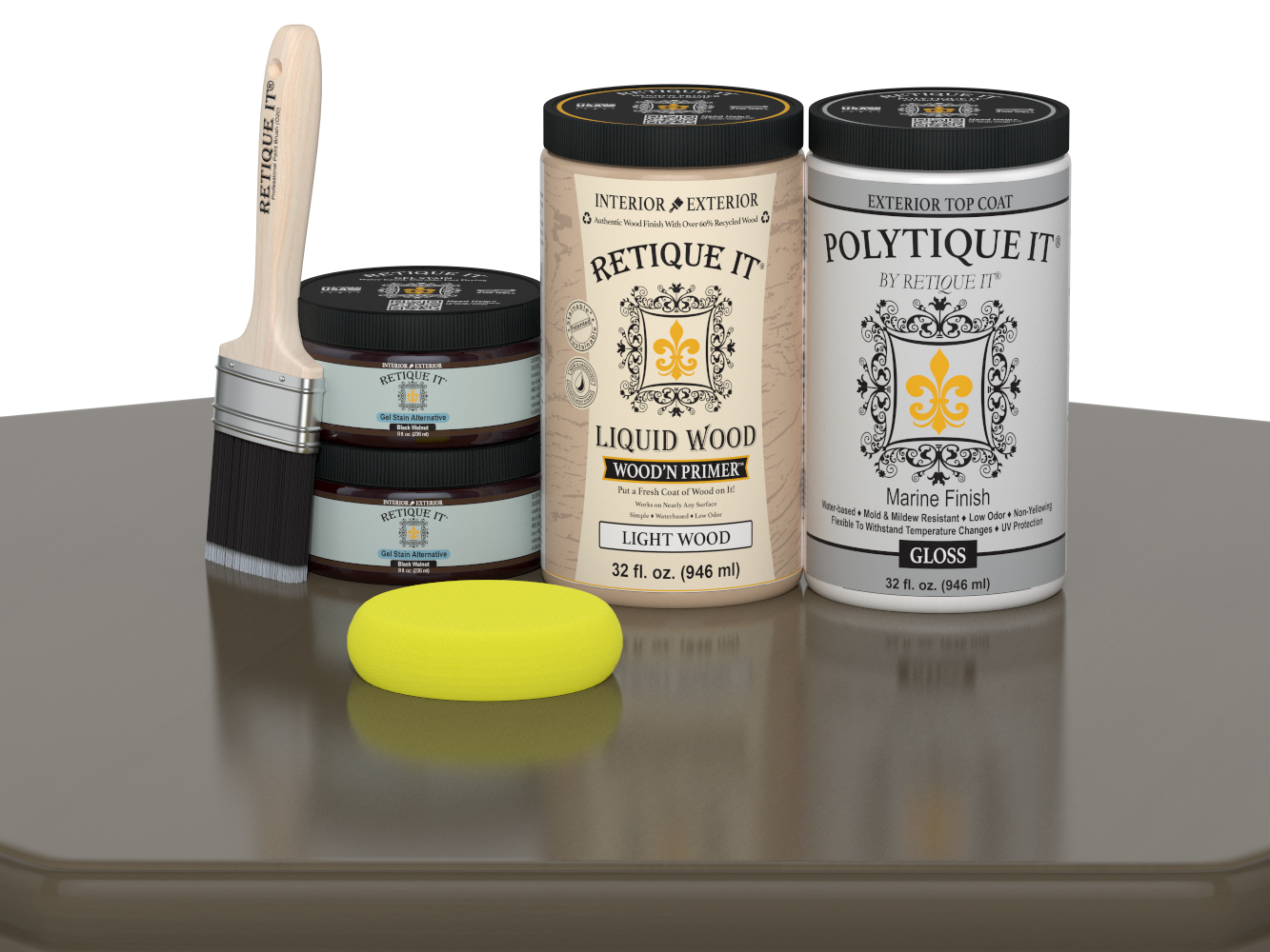 Retique It Wood'n Door Smooth Finish Kit for double doors in Black Walnut stain with a glossy finish, designed for wood doors.