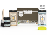 Retique It Multi-purpose Smooth Finish Kit in Black Walnut for interior wood projects, includes top coat and application tools.