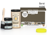 Large black walnut wood finish kit by Retique It® with smooth finish, includes applicator tools and wood stain components.
