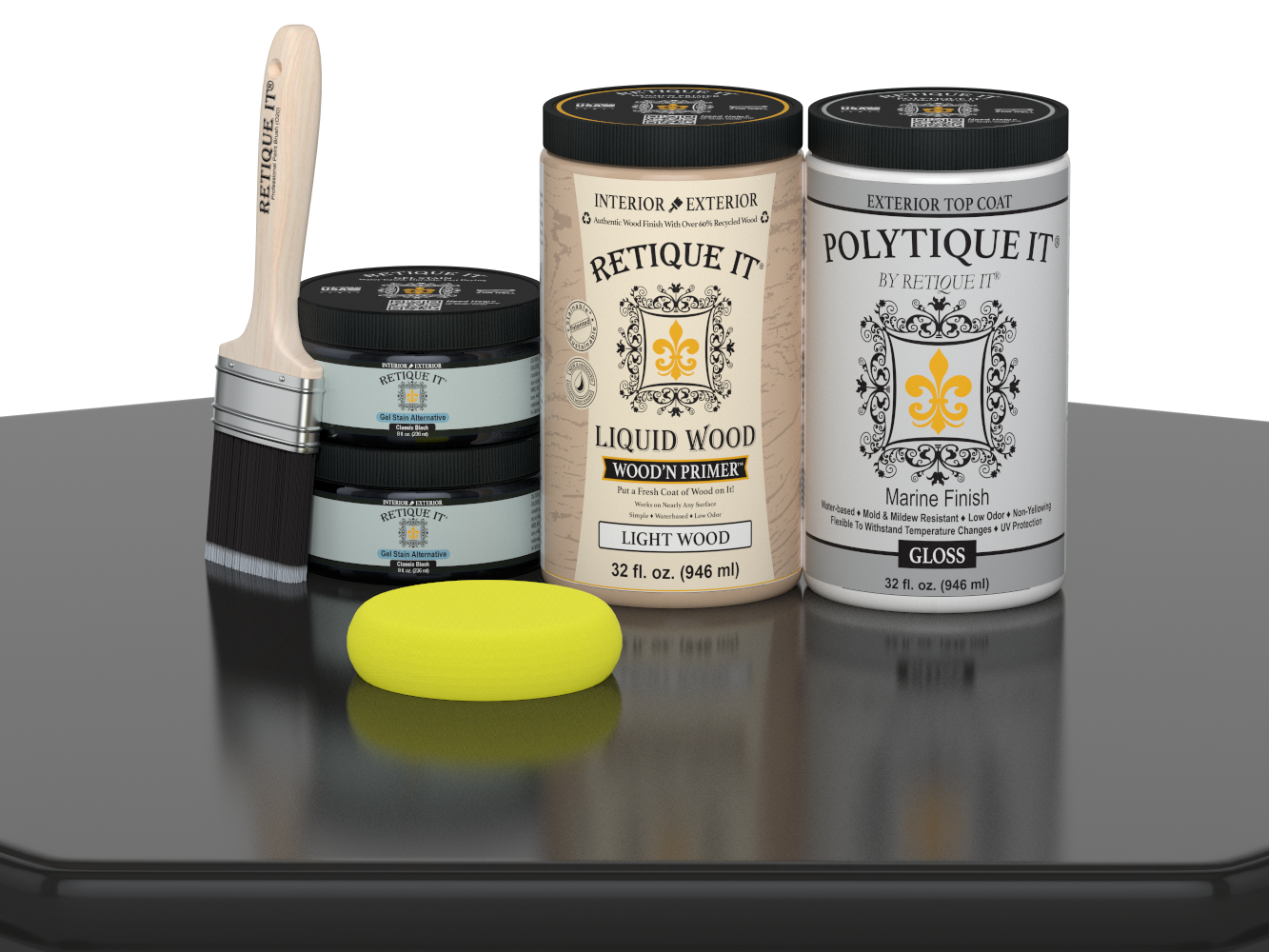 Retique It Wood'n Door smooth finish kit for double doors in classic black, featuring stain application and glossy surface.