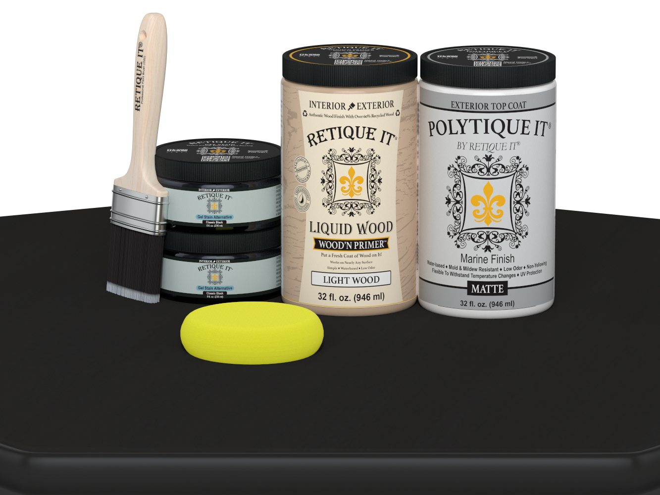 Retique It Wood'n Door Smooth Finish Kit for double doors in classic black with matte stain, ideal for stylish door renovation.