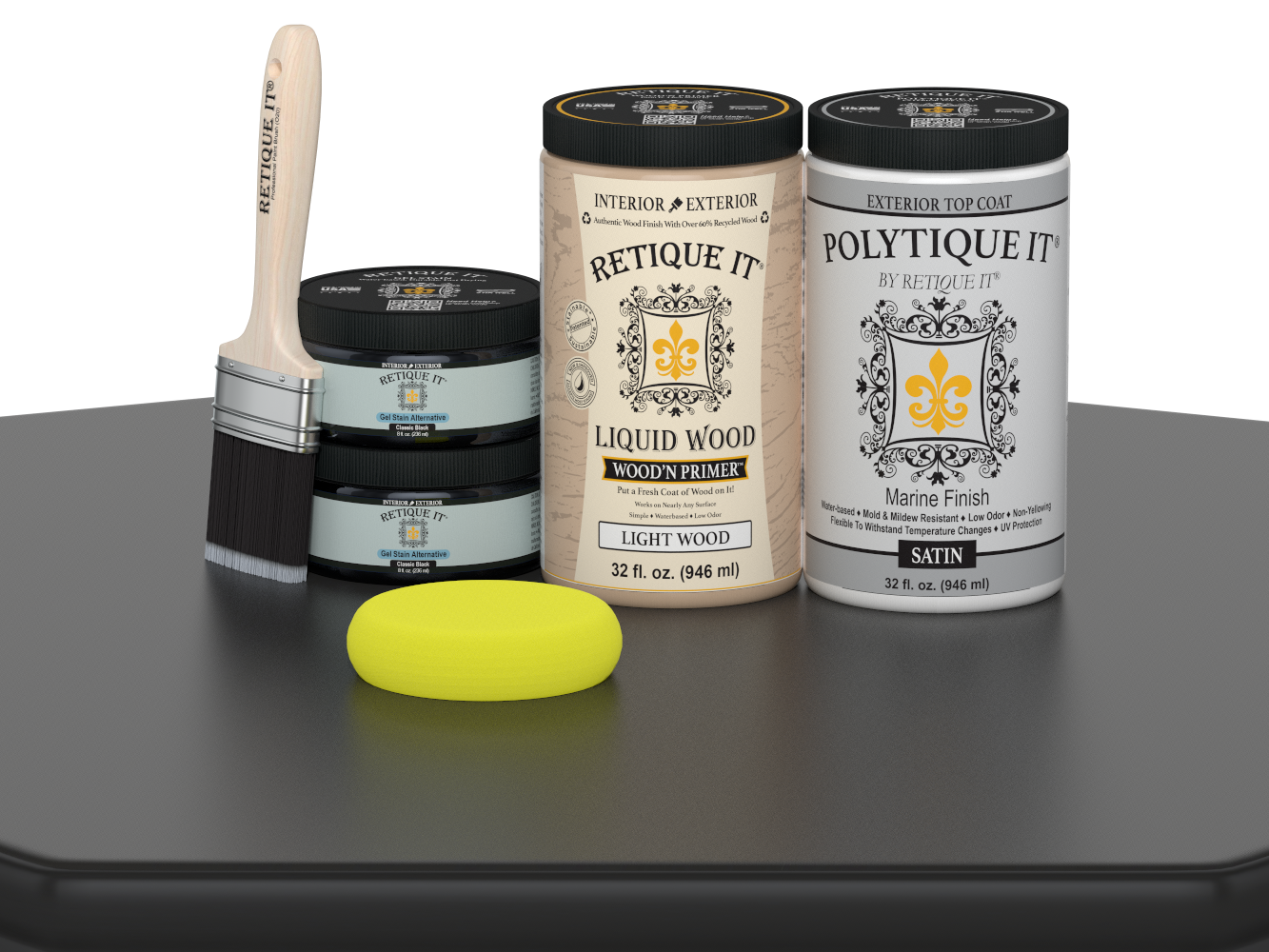 Retique It Wood'n Door Smooth Finish Kit for double doors in Classic Black, includes stains and satin finish for a sleek look.