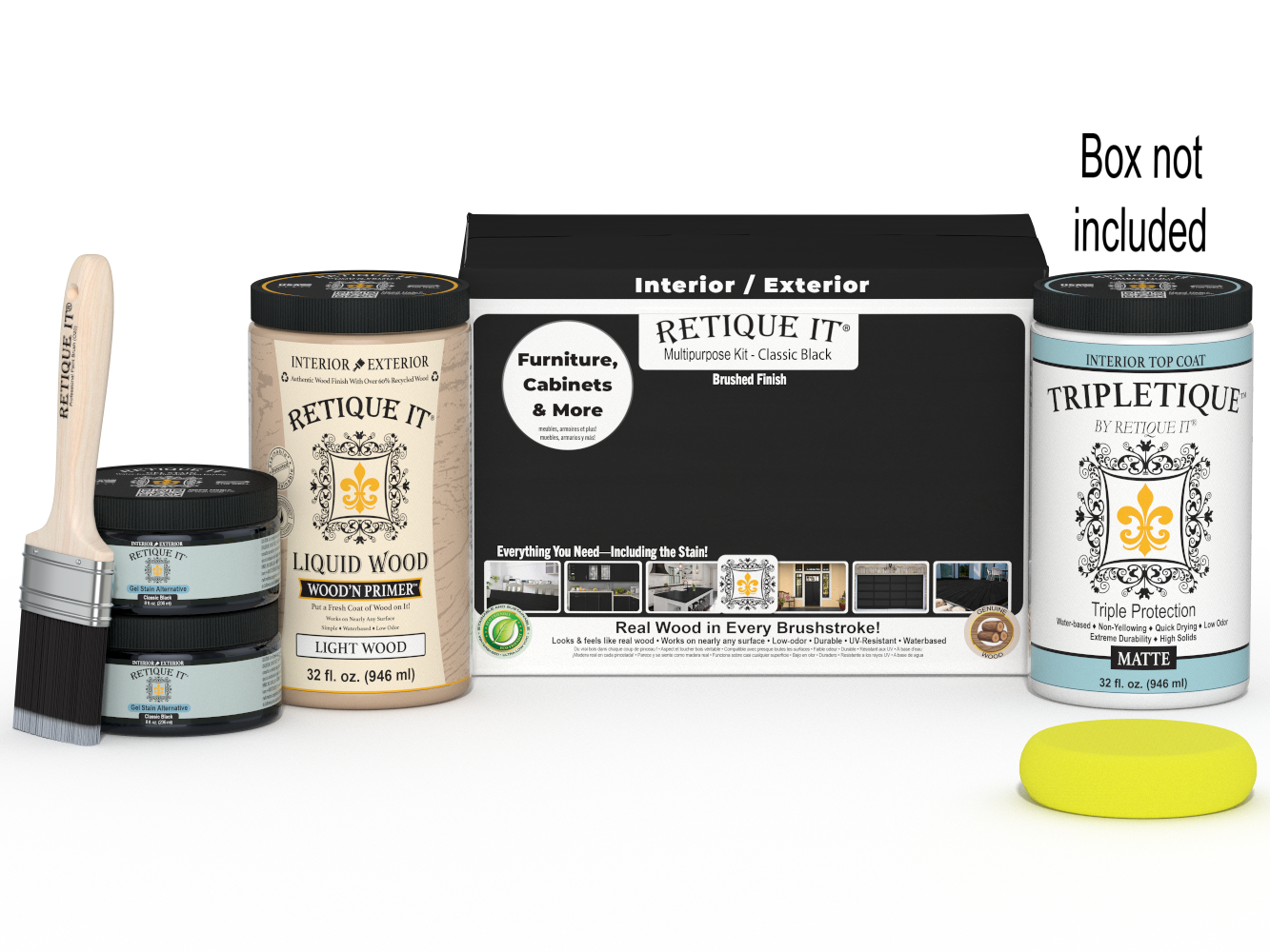 Retique It® Multi-purpose Smooth Finish Kit Large in Classic Black featuring interior top coat with matte finish, includes application tools.