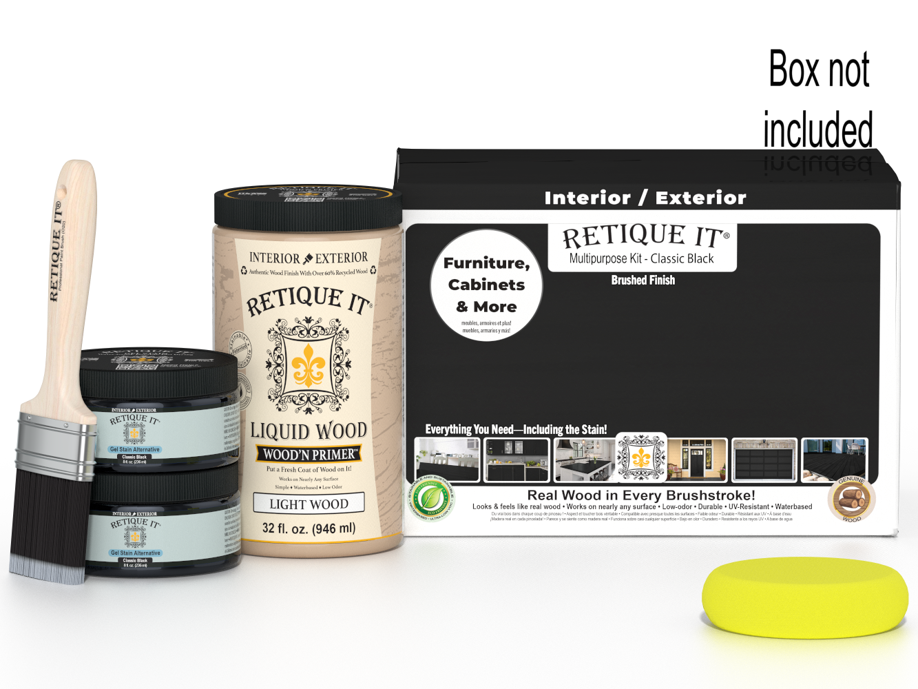 Large black wood finish kit by Retique It® featuring smooth finish components in a sleek, multi-purpose design.