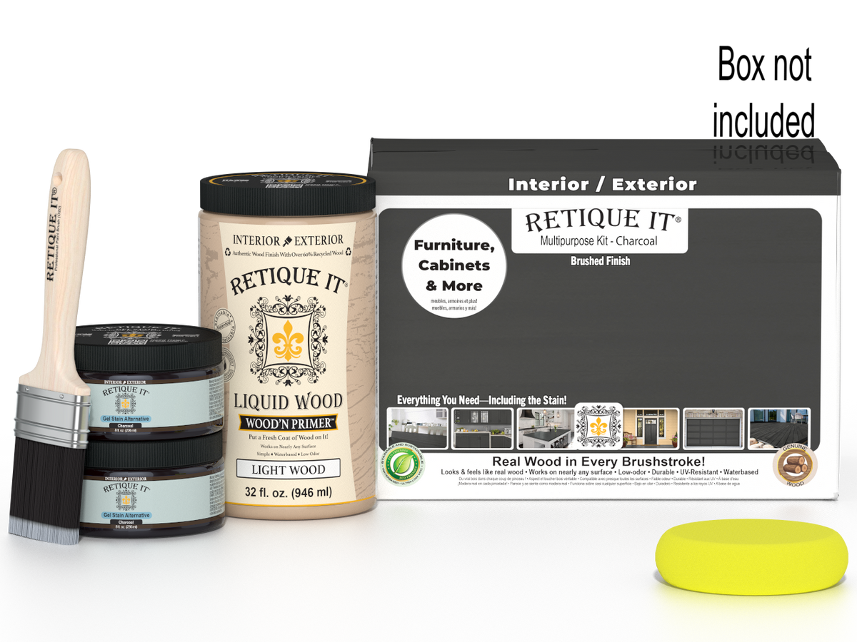 Large Charcoal Wood'n Finish Kit by Retique It® with smooth finish, includes tools and supplies for multi-purpose wood finishing.